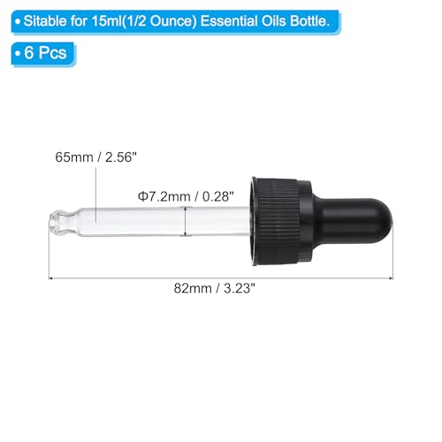 PATIKIL Glass Eye Dropper Caps, 6 Pcs Plastic Glass Dropper Closure Top for 15ml(1/2oz) Essential Oils Bottle, Perfume, Lab Experiments, Black - size: 15ml