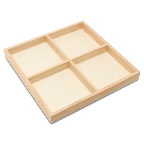 DIY Square Wooden Divided Serving Tray 10 x 10-inch, Pack of 5 4-Section Candy Tray for Vegetable & Fruit Party Platters, by Woodpeckers - size: 10" x 10" 4 Part