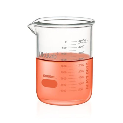 5000mL Glass Beaker, Low Form, Graduated 3.3 Borosilicate Glass Beakers for Lab, Classroom, Craft, Kitchen,BKLG5000A1 - style: Vol.5000ml