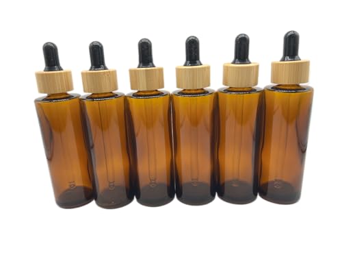 Brown Glass Dropper Bottles 60ml/2 oz 6 PACK,Essential Oil Bottles With Eye Dropper And Bamboo Lids Perfume Sample Vials Essence Liquid Cosmetic Containers - color: Brown clear, size: 60 ml