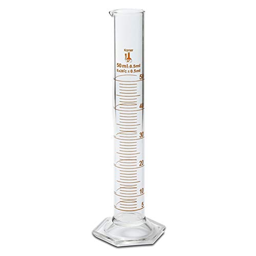 50ml Graduated Cylinder, Borosilicate 3.3 Glass, Single Metric Scale, Karter Scientific 246H1 (Pack of 50) - size: 50ml, style: Pack of 50