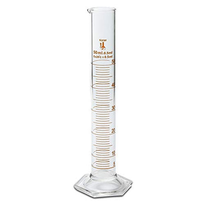 50ml Graduated Cylinder, Borosilicate 3.3 Glass, Single Metric Scale, Karter Scientific 246H1 (Pack of 50) - size: 50ml, style: Pack of 50