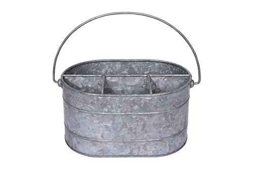 Creative Co-Op Galvanized Metal Storage Caddy with 4 Compartments and Handle, Grey