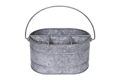 Creative Co-Op Galvanized Metal Storage Caddy with 4 Compartments and Handle, Grey