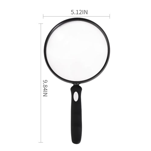 10X Large Magnifying Glass for Reading, Upgraded Handheld Magnifier with 5.12inch Anti-Glare Lens, Non-Slip Handle for Close Work, Seniors Reading, Kids Nature Exploration, Hobby Observation - color: Black