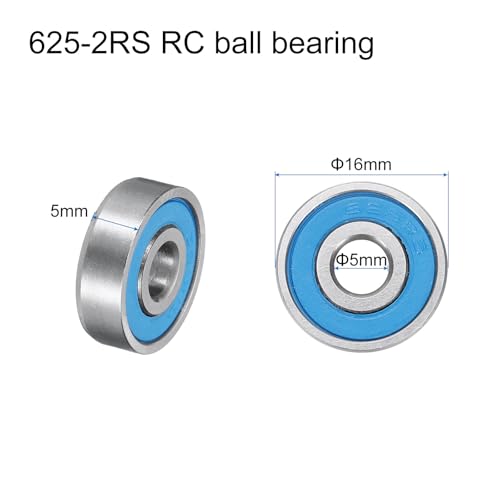 uxcell 20pcs 625-2RS Miniature Bearings 5x16x5mm, Double Sealed, Blue - color: Blue, size: 625-2RS
