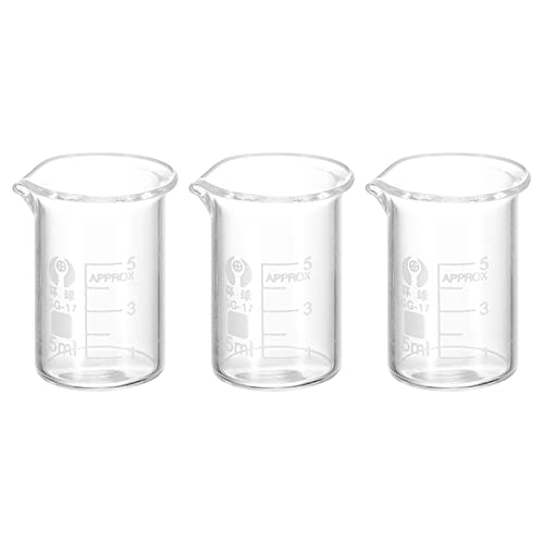 PATIKIL 3Pcs 5ml Low Form Glass Beaker, 3.3 Borosilicate Glass Graduated Printed Scale Measuring Cups with Spout for Kitchen Lab Liquids - size: 5ml