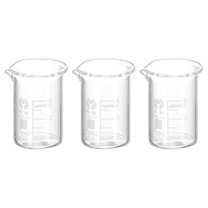 PATIKIL 3Pcs 5ml Low Form Glass Beaker, 3.3 Borosilicate Glass Graduated Printed Scale Measuring Cups with Spout for Kitchen Lab Liquids - size: 5ml