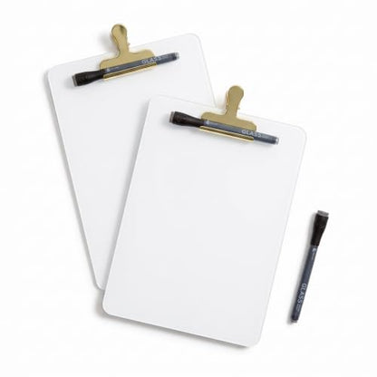 U Brands Glass Dry-Erase Desktop Easel, Tempered Glass, Gold Metal Stand, Removable Clip (Pack of 2) - size: 8.5"W x 11"H (Pack of 2)