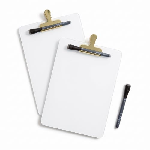 U Brands Glass Dry-Erase Desktop Easel, Tempered Glass, Gold Metal Stand, Removable Clip (Pack of 2) - size: 8.5"W x 11"H (Pack of 2)