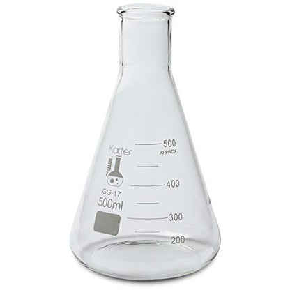 500ml Narrow Mouth Erlenmeyer Flask, 3.3 Borosilicate Glass, Karter Scientific 213G9 (Case of 36) - size: 500ml, style: Pack of 36