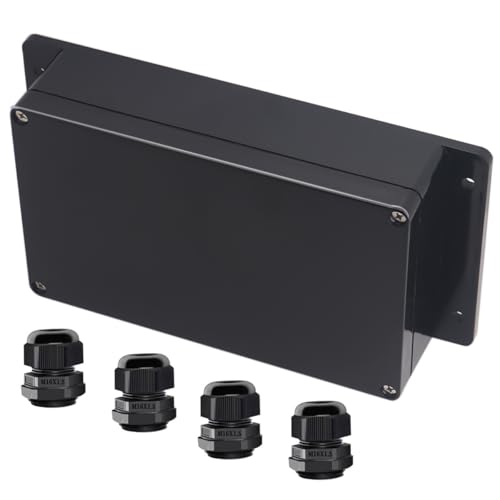 Project Box ABS Black Electrical Boxes IP65 Outdoor Waterproof Box Electronic Junction Box Fixed Ear Power Enclosure with Cable Glands for DIY Project 7.87 x 4.72 x 2.2 inch (200x120x56mm) - size: 7.87"x4.72"x2.2"
