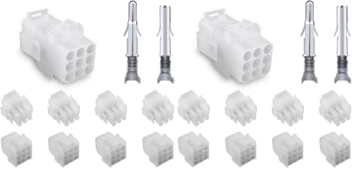 JRready ST6428 Power Connector 9 Pin (4 Matched Sets), 2.13mm Diameter Pin and Sockets 14-20 AWG, Compatible with Molex MLX Power Connector 9 Pin, 6.35mm Pitch,Free Hanging (Pack of 2) - size: MLX 9Pin Connector (Pack of 2)