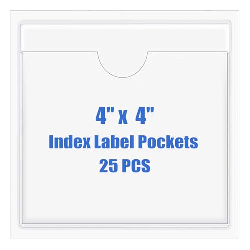 Origin-Joy 25 PCS Self-Adhesive Index Label Pockets, Clear Plastic Peel & Stick Card Holders with Top Open for Loading (4 x 4 inch) - size: 4 x 4 inch, style: Vertical