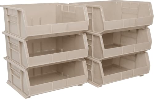 Akro-Mils 30235 AkroBins Plastic Hanging Stackable Storage Organizer Bin, 11-Inch x 11-Inch x 5-Inch, Stone, 6-Pack - color: Stone