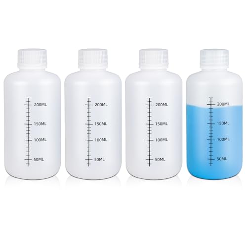 8oz/250ml Narrow Mouth Plastic Bottles with Caps, HDPE Laboratory Grade Graduated Liquid Containers for Reagent Sample Medicine Water Storage (Translucent, 4 Pcs) - size: 8 Ounces
