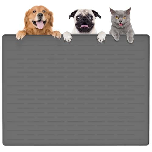 Largest Dog Food Mat, 39.5"x29.5" Silicone Dog and Cat Mat for Food and Water Bowls, Thinken Waterproof Non-Slip XXXL Pet Feeding Mat for Floors (Dark Gray) - color: Dark Gray, size: 39.5"L x 29.5"W