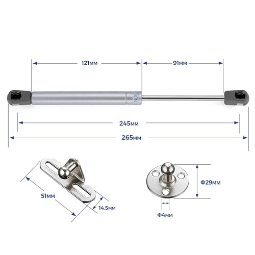 Silver Cabinet Gas Struts Lid Support, 10 Inch, 2 PCS, 80N/18 LB - size: 80N/18 LB