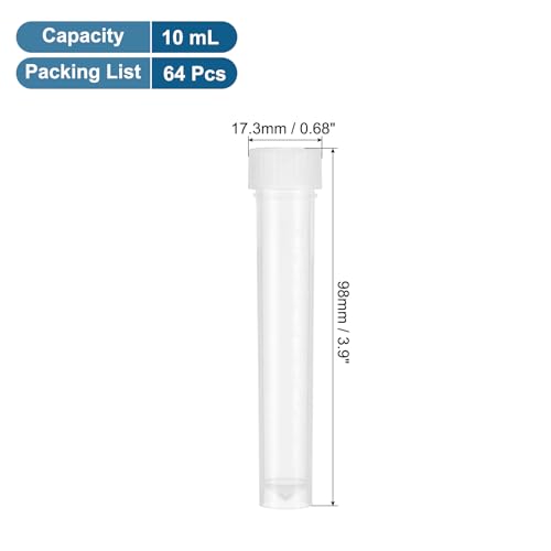 PATIKIL 10mL Plastic Cryogenic Vial, 64Pcs Cryogenic Storage Tube Lab Frozen Test Tube Container Storage Screw Cap for Lab Laboratory Science, White Clear - color: White, size: 10ml