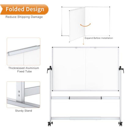 VIZ-PRO Rolling Whiteboard, 96" x 48" Mobile White Board with Stand - size: 96"W x 48"H