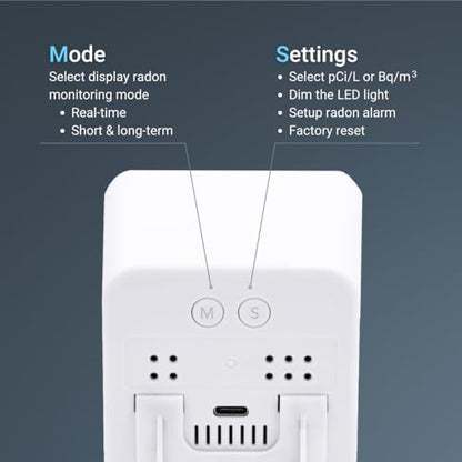 Ecosense Digital Radon Detector for Home, Plug-in, Display, EB100 - color: White