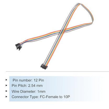 MECCANIXITY 1 Pcs IDC Rainbow Wire Flat Ribbon Cable FC-Female to 10P 19.6 Inch Length 2.54mm Pitch Breadboard Jumper Wires for Electronic Projects - size: 19.6 Inch, style: 10 Pin