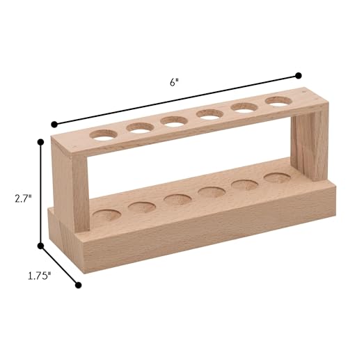 EISCO Small Wooden Test Tube Rack - Holds 6 x 15mm Diameter Tubes - 6" Long, 2.7" Tall - Economy Unfinished Hardwood Construction Labs