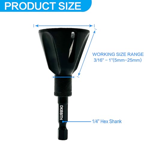 DKIBBITH Carbide Deburring Tool, Chamfer External Edges of Threaded Rod Bolt Pipe, Remove Burrs for Copper Metal 3D Printing Resin PVC Parts, Burr Removal for 3/16"-1" Diameter (5-25mm), Hex Shank - style: Deburring Chamfer Tool 3/16"-1"