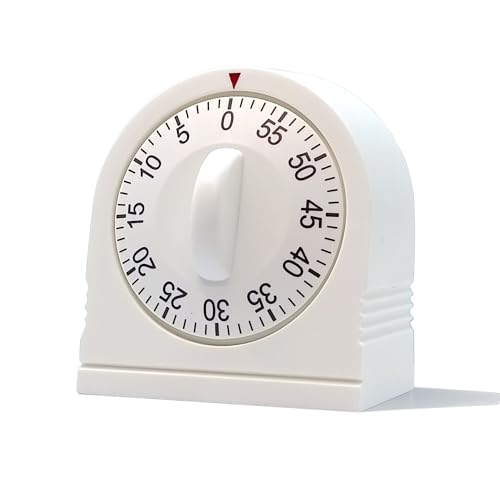 60 Minute Wind Up Timer, Visual Mechanical Timer with Loud Alarm, Manual Countdown Timers for Classroom, Home, Study and Cooking (White) - color: White 1 Pack