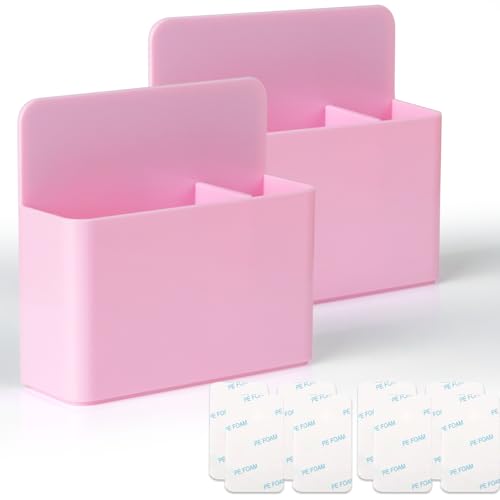 noonebutyou 2 Pcs Magnetic Marker Holder Dry Erase Marker Holder Wall Mount Self Adhesive Pen Holder Magnetic Marker Cup Holders for Whiteboard, Fridge, Home Office School (Pink) - color: Pink