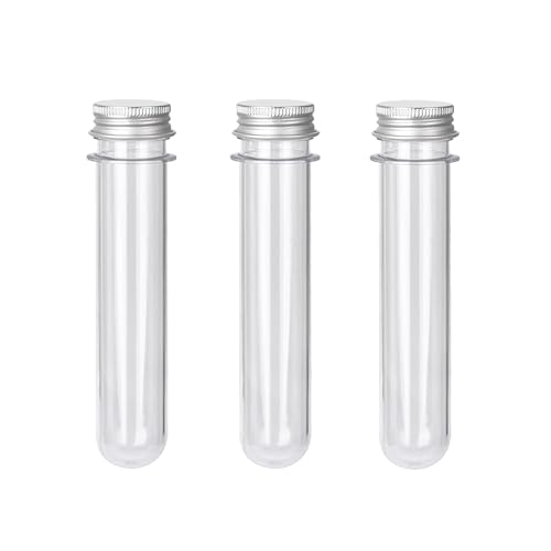 3 Pcs Plastic Test Tubes with Caps, 40ml Clear Test Tube Containers 25 x 140 mm, Reusable Tubes for Candy Storage, Party Favors, Beads, Bath Salts & Lab Experiments (3, Silver) - color: Silver