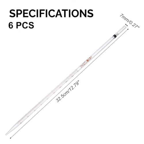 PATIKIL 2ml Glass Graduated Pipettes +/- 0.012ml, 6Pcs Coded Bands - size: 2ml