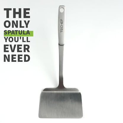 TECHEF - ChefCore 304 Stainless Steel Solid Turner Spatula with Ergonomic Handle, One-Piece Unibody Design, Rustproof & Heat Resistant, 10.5" Serving Utensil – Made in Korea - size: Solid Turner