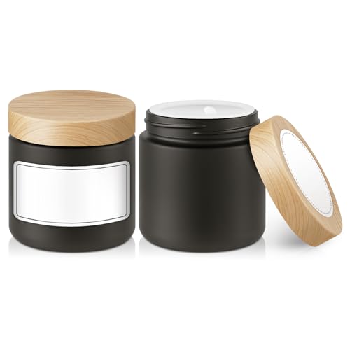 4 oz Glass Jars with Lids, 2 Pack Small Glass Jars with Woodgrain Lids - color: Black-Woodgrain lids