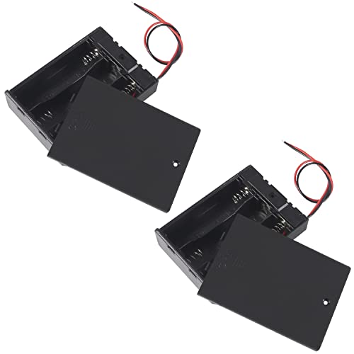 3 x AA Battery Holder and Screws, AA Battery Case Holder Switch and Cover,DIY Battery Storage Boxes, 3 Slots in Parallel Black Plastic Batteries Case