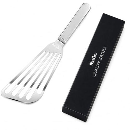 KSENDALO 1 Thin Flexible & Sturdy Fish Spatula Stainless Steel for Kitchen Cooking Use Fish Spatula Egg Flipper BBQ Flipper Stainless Steel Blade Thin Flexible, Welded Middle, Dishwasher Safe -Silver