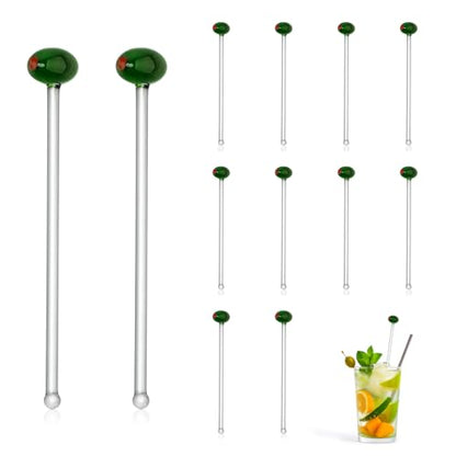 Qinyoung 12 Pcs Glass Martini Drink Stirrers 7 Inch Olive Swizzle Sticks for Cocktails Coffee Reusable Olive Beverage Stir Sticks for Birthday Party Coffee Bar Kitchen Bar Weddings - style: Martini Olive