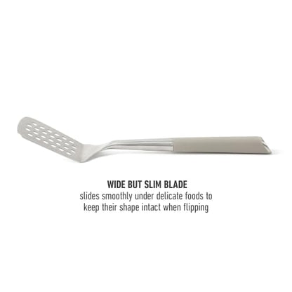 Calphalon Slotted Turner, Kitchen Flipping Spatula, Slotted Spatula, Stainless Steel Turner with Silicone Heat Resistance Handle, Nonstick-Safe Spatula for Draining and Flipping (Taupe) - color: Taupe I, size: Slotted Turner