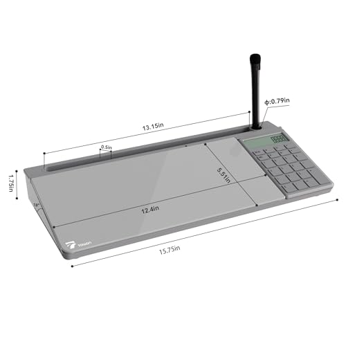 TOWON Glass Desk Whiteboard with Calculator 18x6 in, Desk Organizer, Gray - color: Cal Gray