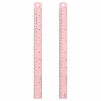 HARFINGTON 2pcs Metal Straight Ruler 30cm Metric & SAE Aluminum Alloy Measuring Rulers Scale Tool with Hole for Measure Study Reading Classroom Office, Pink - color: Pink, size: 30cm