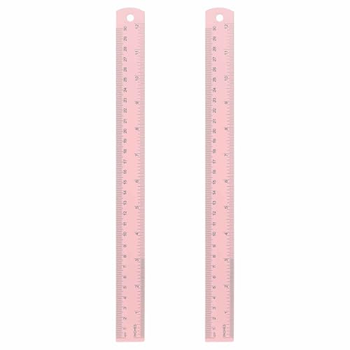 HARFINGTON 2pcs Metal Straight Ruler 30cm Metric & SAE Aluminum Alloy Measuring Rulers Scale Tool with Hole for Measure Study Reading Classroom Office, Pink - color: Pink, size: 30cm