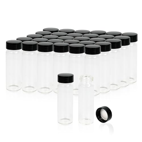 ALWSCI 1OZ Glass Vials, Small Liquid Sample Vial, 30 ml Borosilicate Glass Empty Vials with Caps, 24-400 Black Screw Caps with PE Liner, Pack of 100 - size: 30ML27.5x84mm Glass vials with screw caps