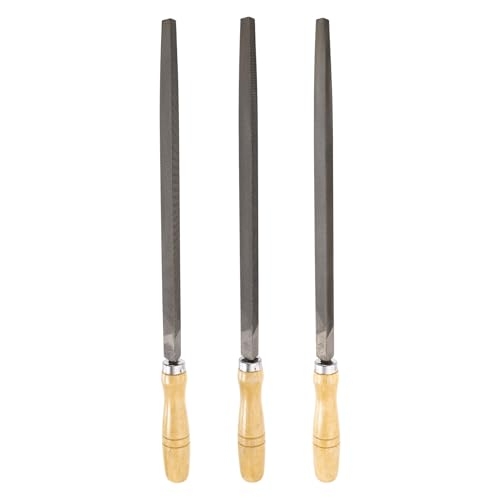HARFINGTON 3pcs Triangle Coarse/Medium/Thin Cut File 12" Double Cut Teeth High Carbon Steel Hand Rasp File Wood Handle for Metal Wood Deburring Removing - size: 12"