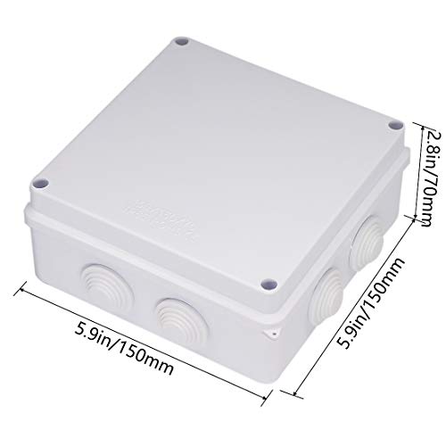 Zulkit Junction Box ABS Plastic Dustproof Waterproof IP65 Universal Electrical Boxes Project Enclosure White 5.9 x 5.9 x 2.8 inch (150 x 150 x 70mm) - size: 5.9" x 5.9" x 2.8"