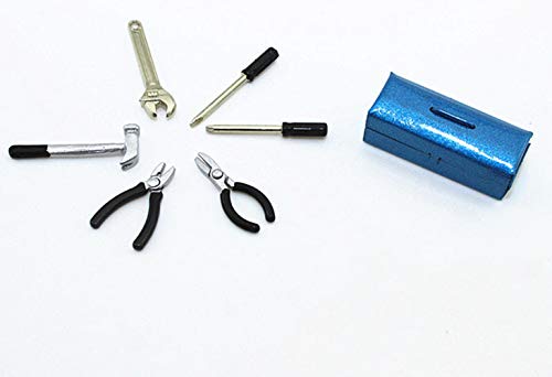 Dollhouse Decoration Accessories, 1:12 Dollhouse Miniature Scene Model Work Tools Set with Toolbox 7 Pcs (Black Tools+Blue Box, As Shown) - color: Black Tools+blue Box