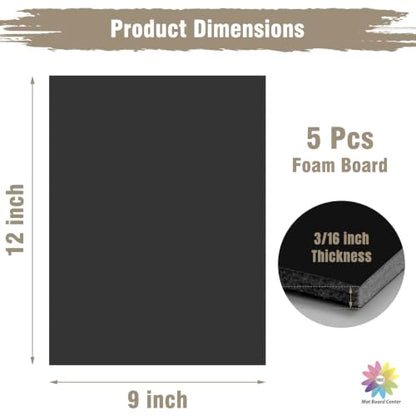 Mat Board Center 9x12 Black Foam Boards Pack of 5, 3/16" Thick - color: Black, size: 9x12