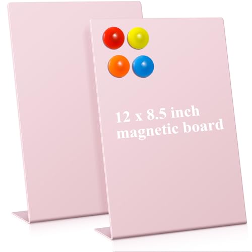 Shimeyao 2 Pcs Pink Magnetic Bulletin Board for Tabletops with 8 Magnets 12 x 8.5 Inch Memo Display Easel Stand for Home Office School Kitchen Table Supplies (Square) - color: Pink, size: 12 x 8.5 Inch, style: Square