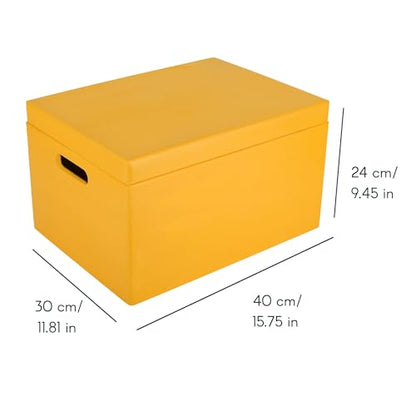Creative Deco Large Yellow Wooden Box Storage with Hinged Lid - color: Yellow, size: XXL | Handles