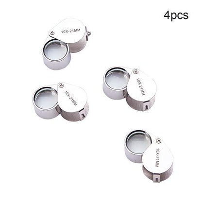 Othmro 4Pcs 10X Magnifying Glass, Diameter 0.83inch Metal Illuminated Jewelry Magnifier, Pocket Folding Magnifying Glass, Mini Microscope Jewelers Eye Loupe, Round Body Jewelry Loupe for Stamps Silver - color: A 10x/ 21 Mm