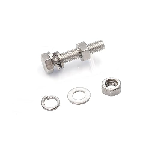 6-Pack M10 x 40mm Hexagon Screws Hex Bolts with M10 Hex Nuts Flat Washers/Spring Lock Washers Set, 304/18-8, Plain Finish - size: 6-Pack M10 x 40mm